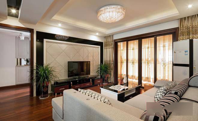 北京怡锦园四居室现代简约风格石膏吊顶客厅装修效果图